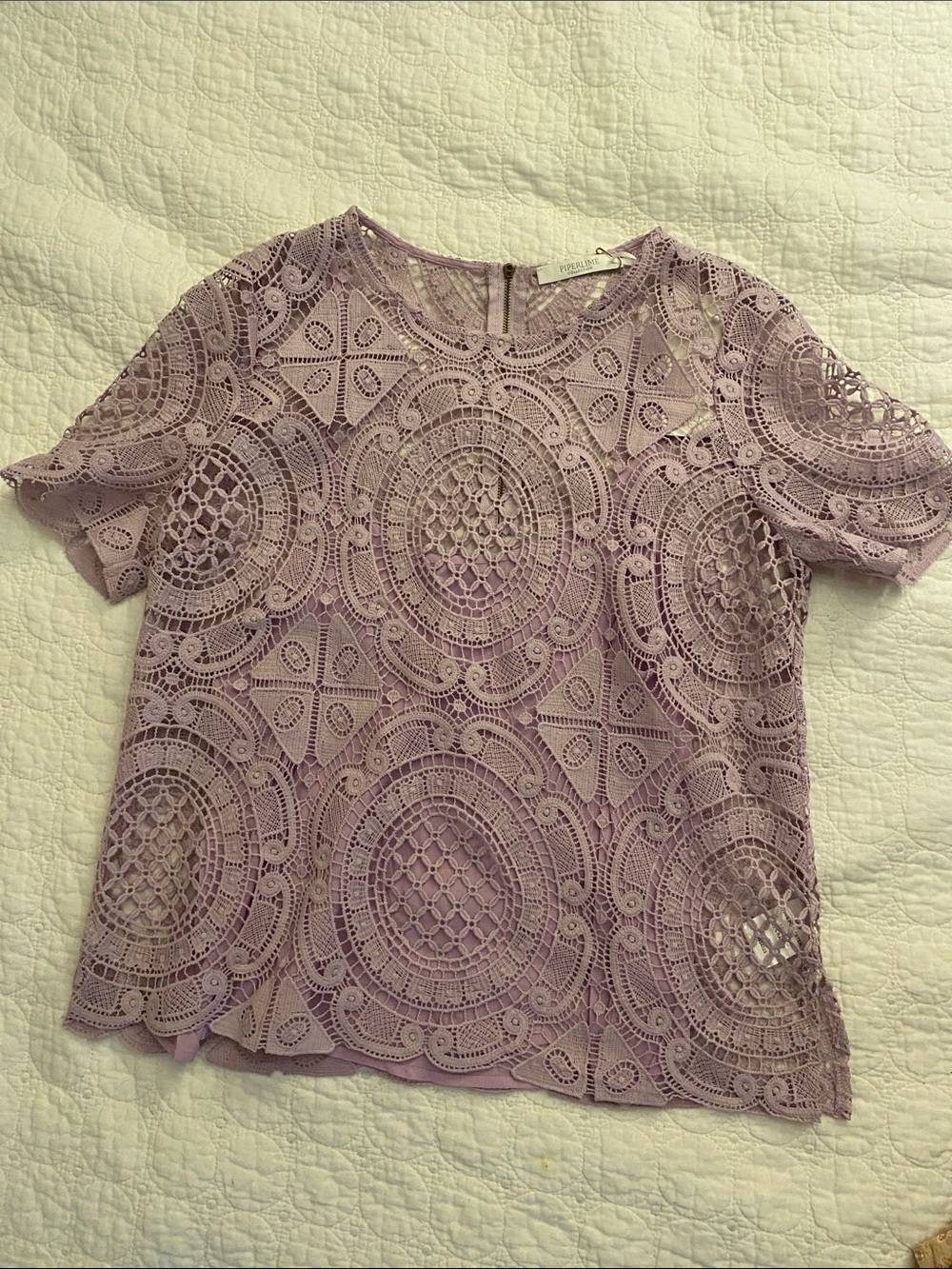 Piperlime Lavender Crochet Lace Short Sleeve Top